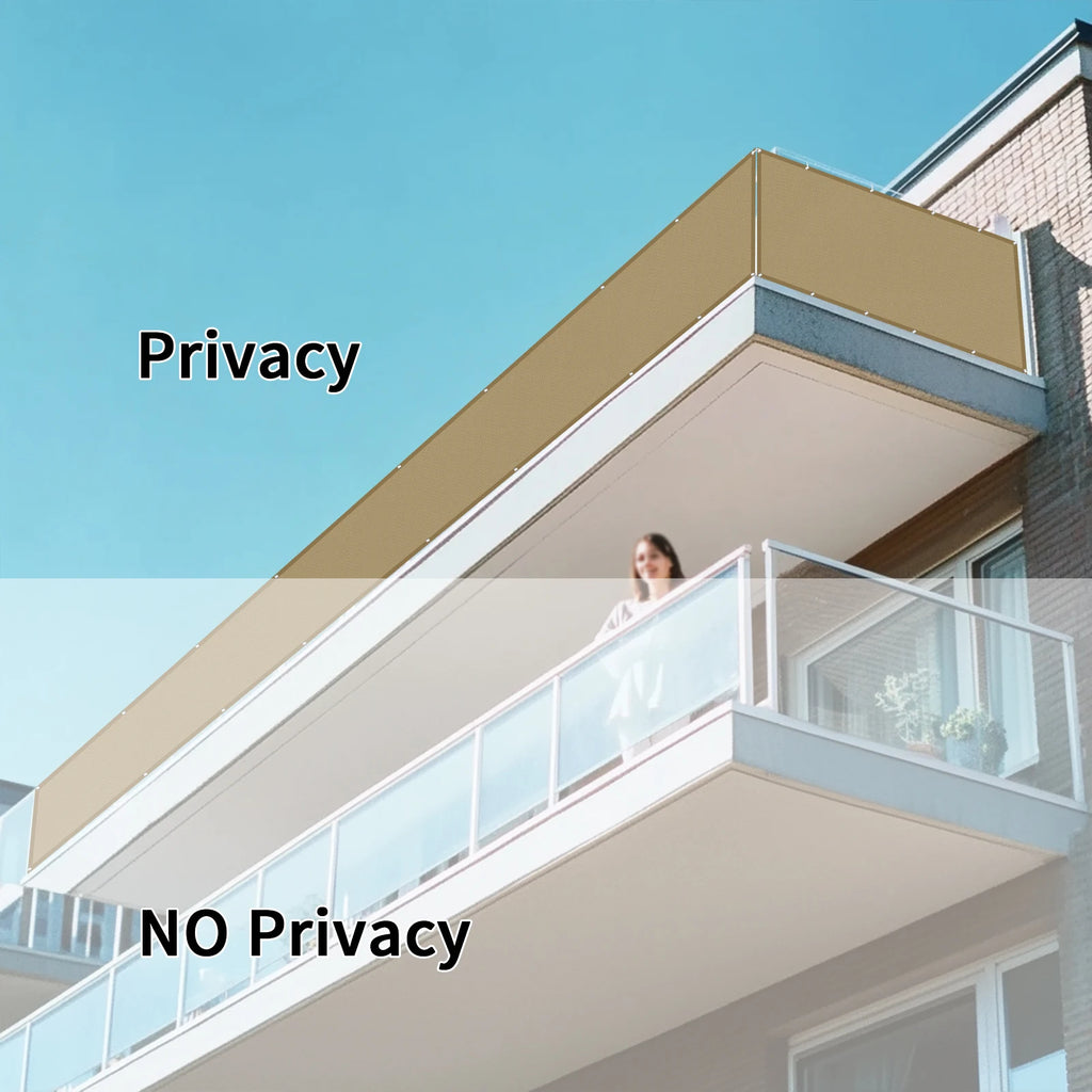 Waterproof Balcony Privacy Screen Sand 90 × 300 cm Fence Cover with 95% UV Protection for Patio Garden and Deck