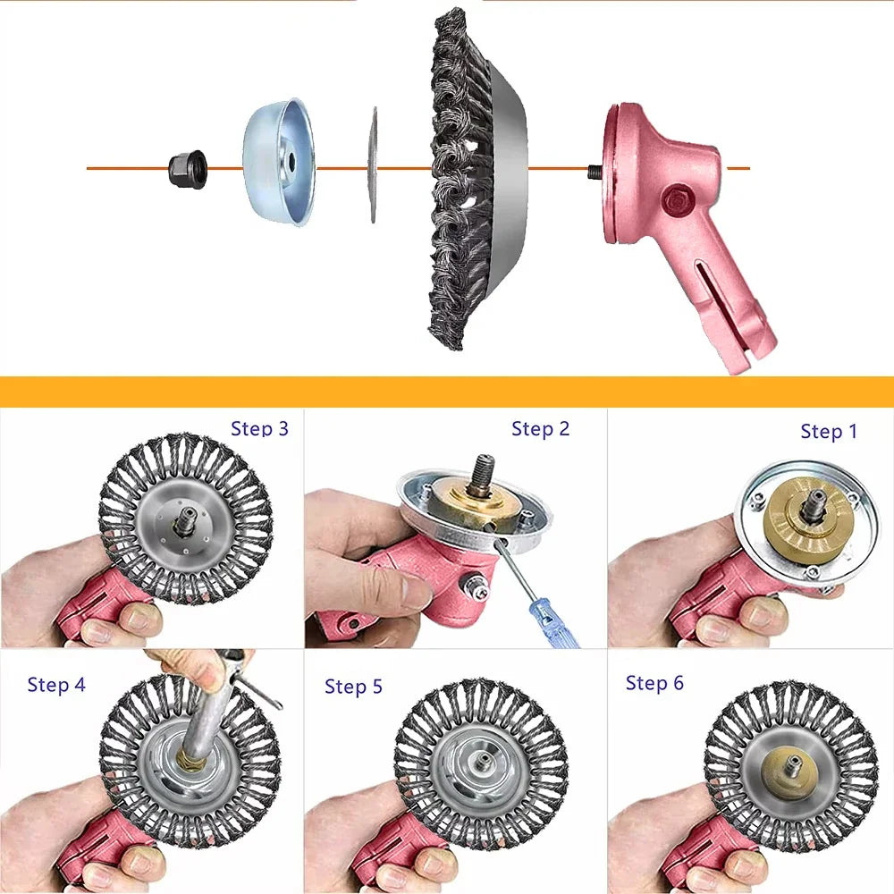 8 Inch Weed Brush Cutter Head with Adaptor Steel Wire Wheel Disc for Grass Trimmer Brush Cutter and Lawn Maintenance