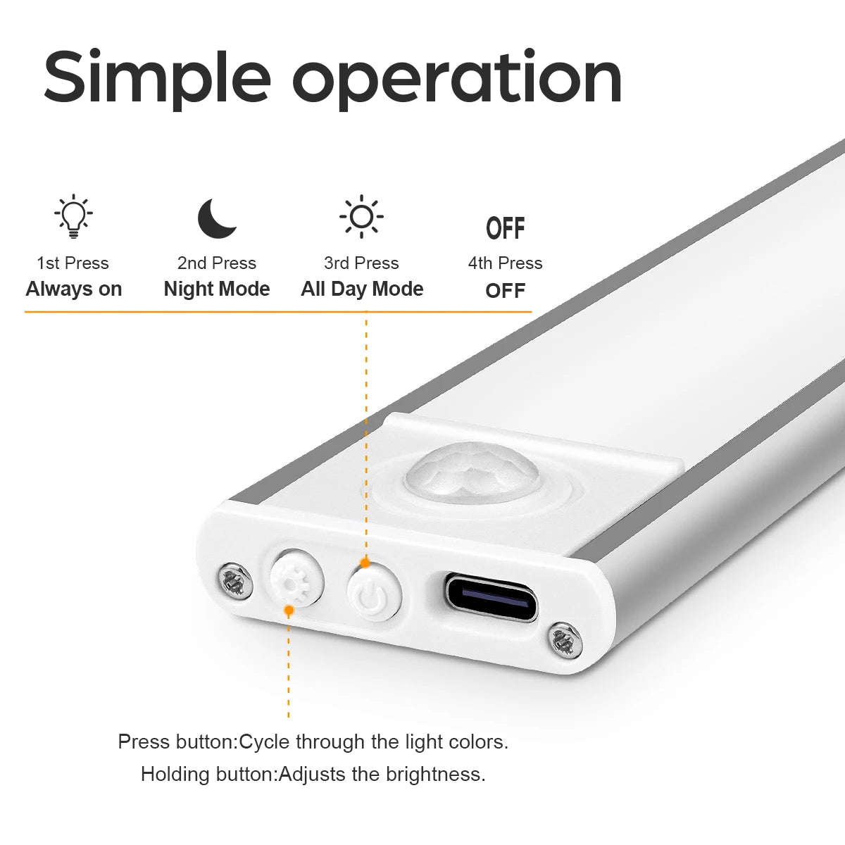 30cm USB Rechargeable Motion Sensor LED Light Bar Magnetic Cabinet Light 3 Colour Modes