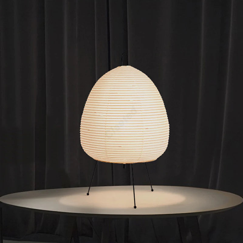 Japanese Style Paper Table Lamp LED Lantern Desk Light with Iron Tripod for Bedroom Living Room
