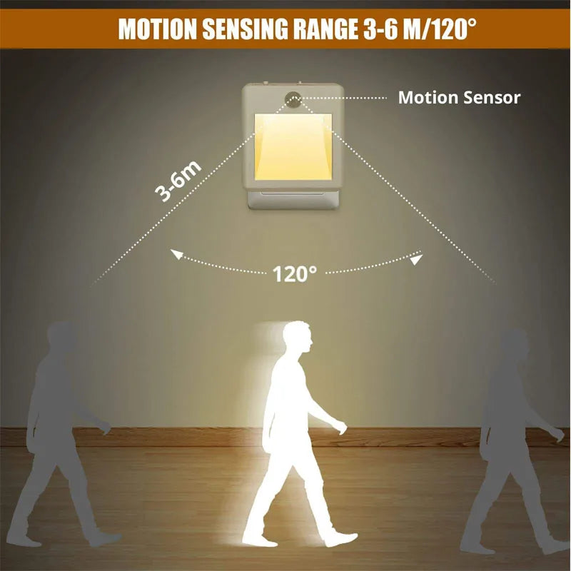 AU Plug LED Motion Sensor Night Light Adjustable Brightness Warm and White Light