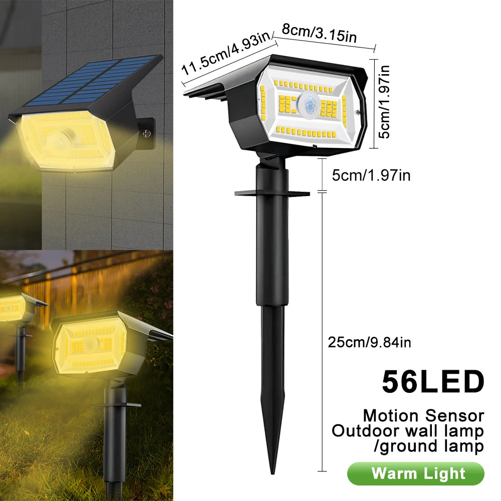 56LED Warm Light Solar Powered Motion Sensor Garden Light Waterproof Outdoor Pathway Lamp