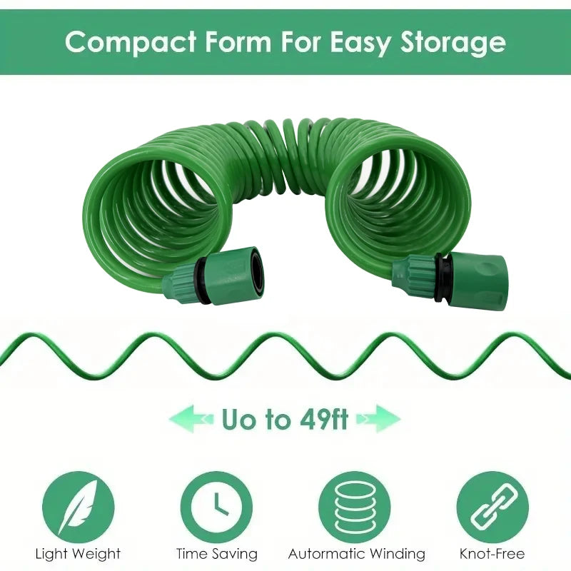 7.5m Garden Hose with 7 Function Spray Nozzle Flexible Coil Water Hose for Garden Watering and Car Washing