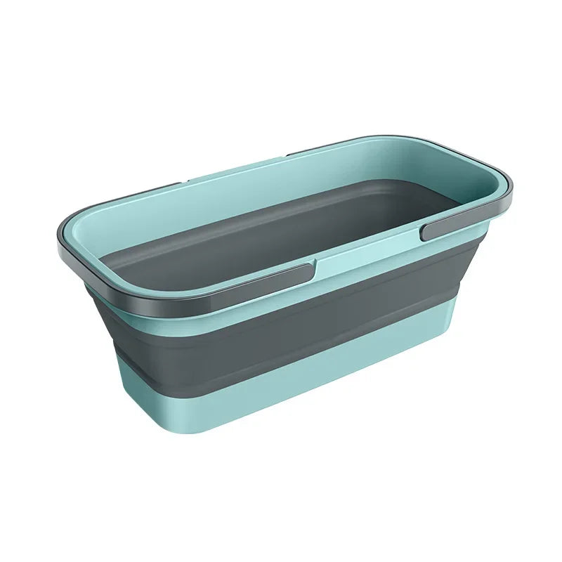 Collapsible Green Plastic Bucket Foldable Mop Bucket Laundry Basket with Handle for House Cleaning and Storage