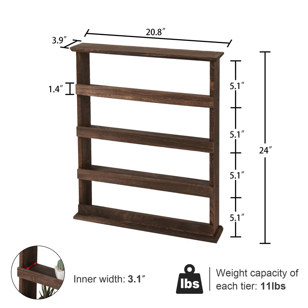 Wall Mounted 4 Tier Wooden Shelf Kitchen Spice Rack Storage Organizer