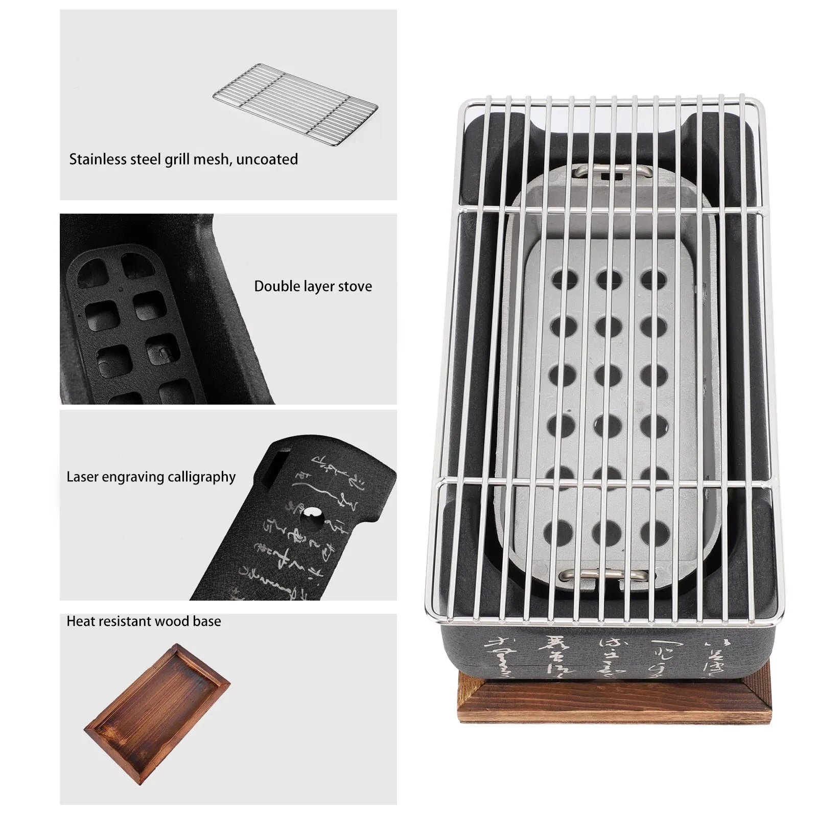 Portable Japanese Charcoal BBQ Grill Stove Rectangle Tabletop Camping Grill