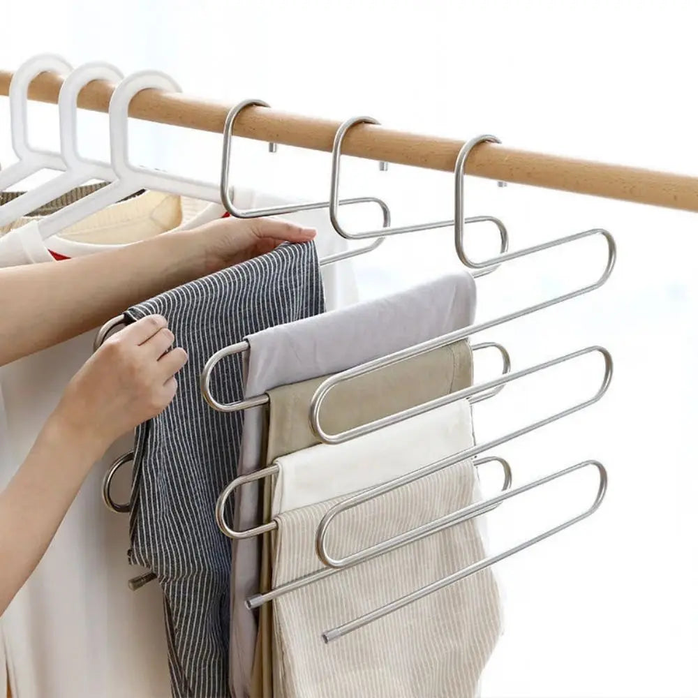 1 Piece 5 Layer Clothes Hanger Non Slip Space Saving Pants Storage Rack Silver