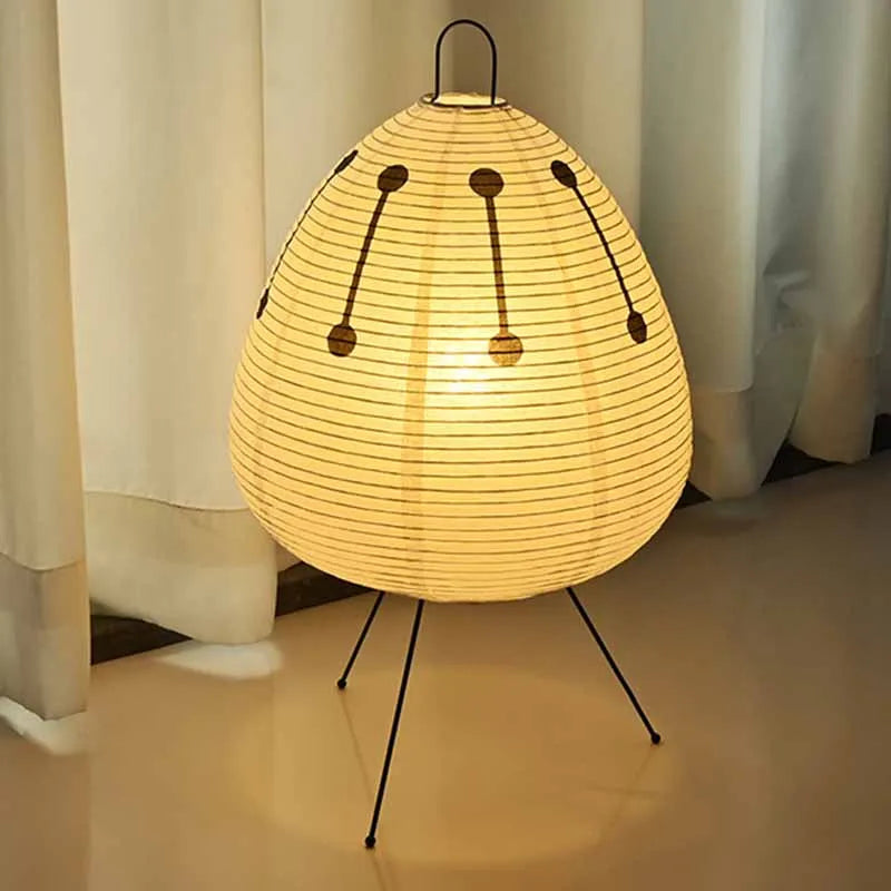Japanese Style Paper Lantern Table Lamp with Tripod Stand LED Desk Light for Bedroom Living Room