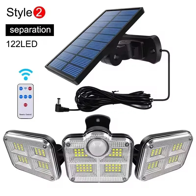 Solar Powered LED Security Light with Motion Sensor Adjustable Panels IP65 Waterproof 122 LED