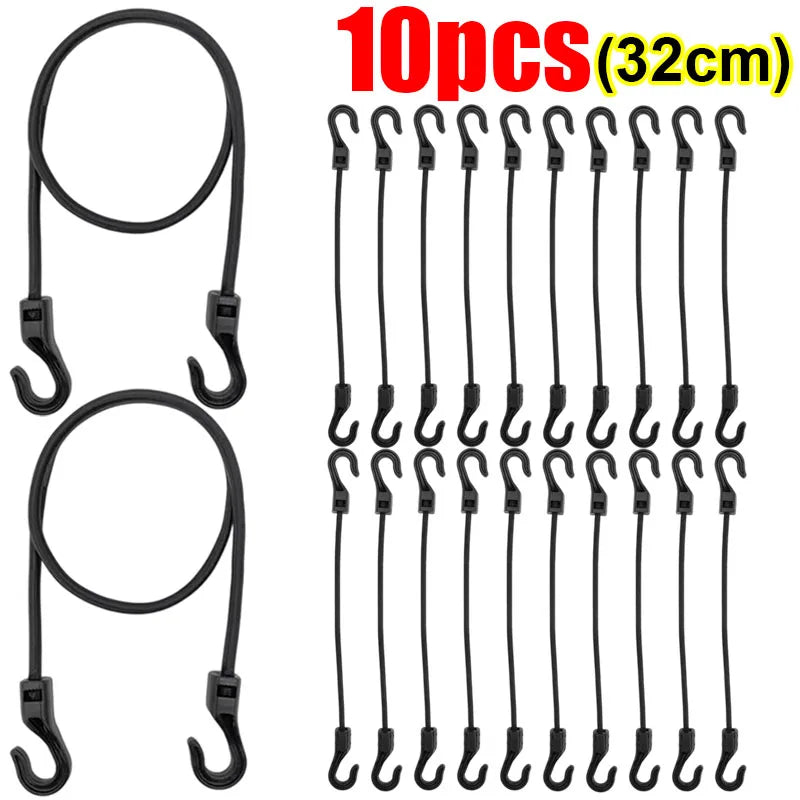 32cm Stretchable Bungee Cord with Hooks Heavy Duty Elastic Tie Down Rope for Camping & Cycling