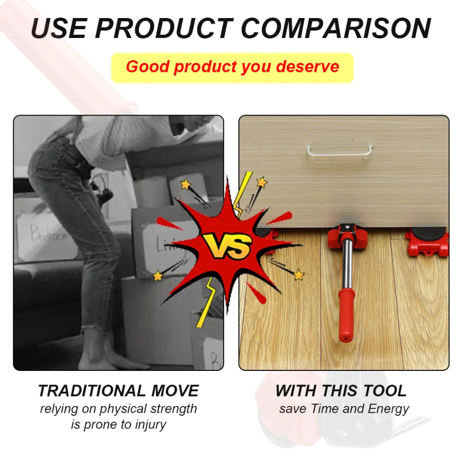 Heavy Duty Furniture Mover Set with Lifter Tool and Roller Pads for Moving Heavy Appliances