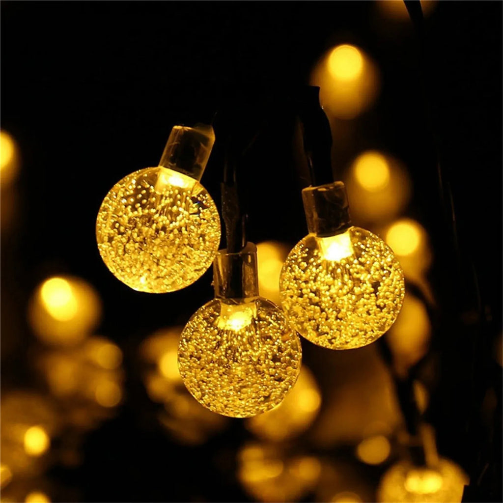 6.5M 30 LED Solar Bubble Ball String Lights Warm White Waterproof Outdoor Garden Patio Decorative Lights