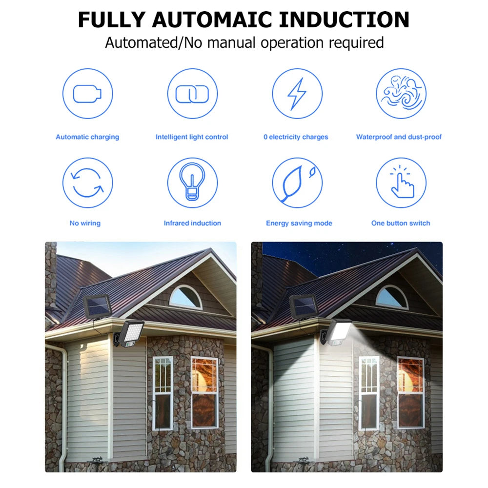 72 COB Solar Wall Light Split Panel Motion Sensor Waterproof Outdoor Lamp with Remote