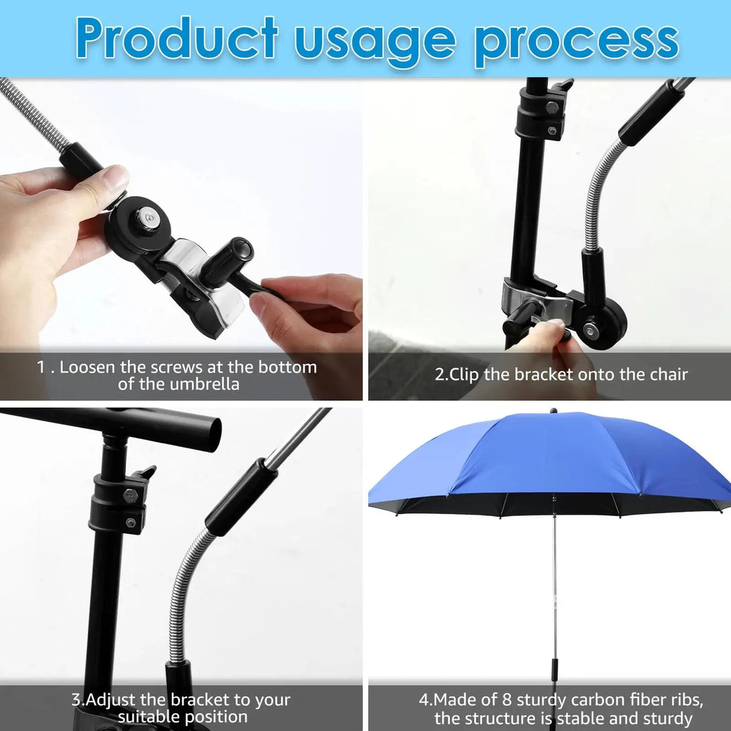 106cm Blue Clip On Beach Umbrella 360 Degree Adjustable UV Sun Shade for Camping Chairs