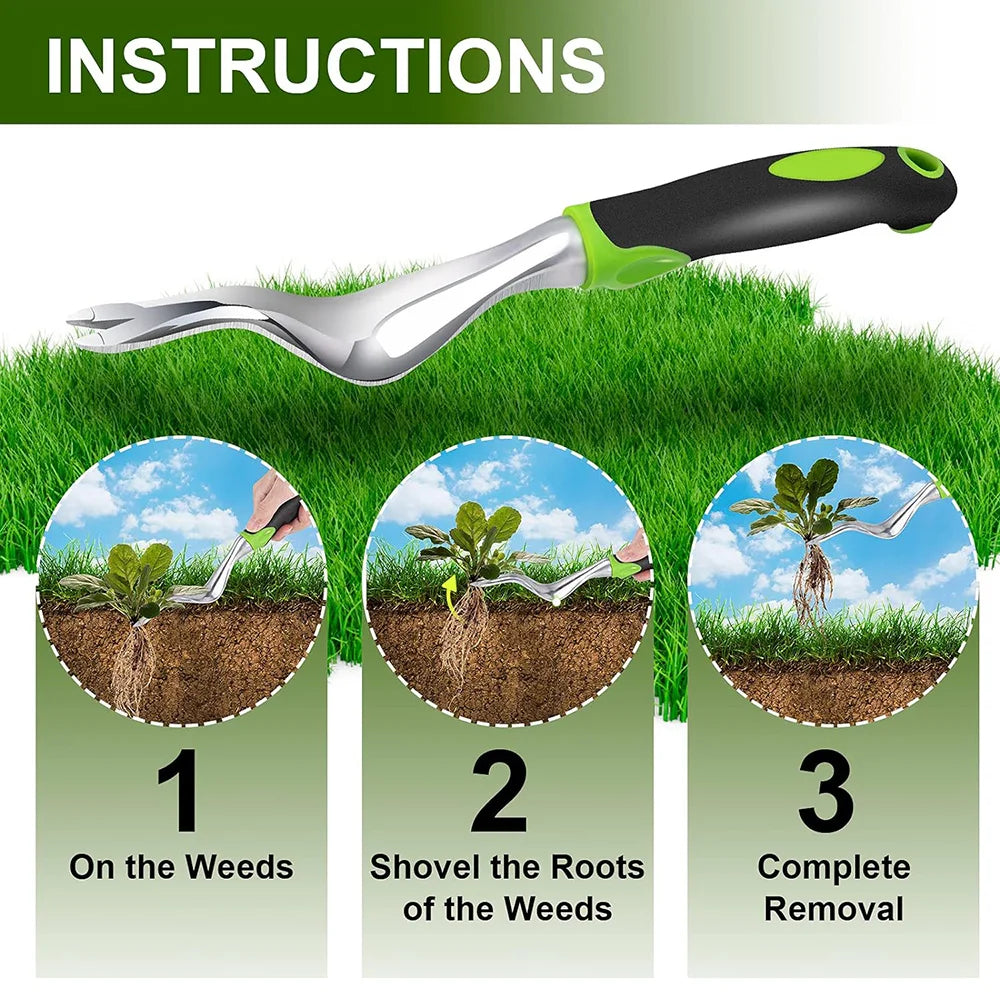 Hand Weeder Tool Green Aluminium Alloy Weed Puller with Ergonomic Handle for Garden Lawn and Farmland