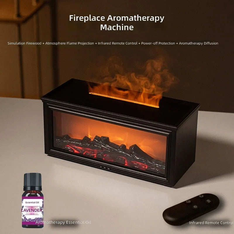 Fireplace Style Aromatherapy Diffuser Black Automatic Mist Humidifier with Flame Effect and Remote Control
