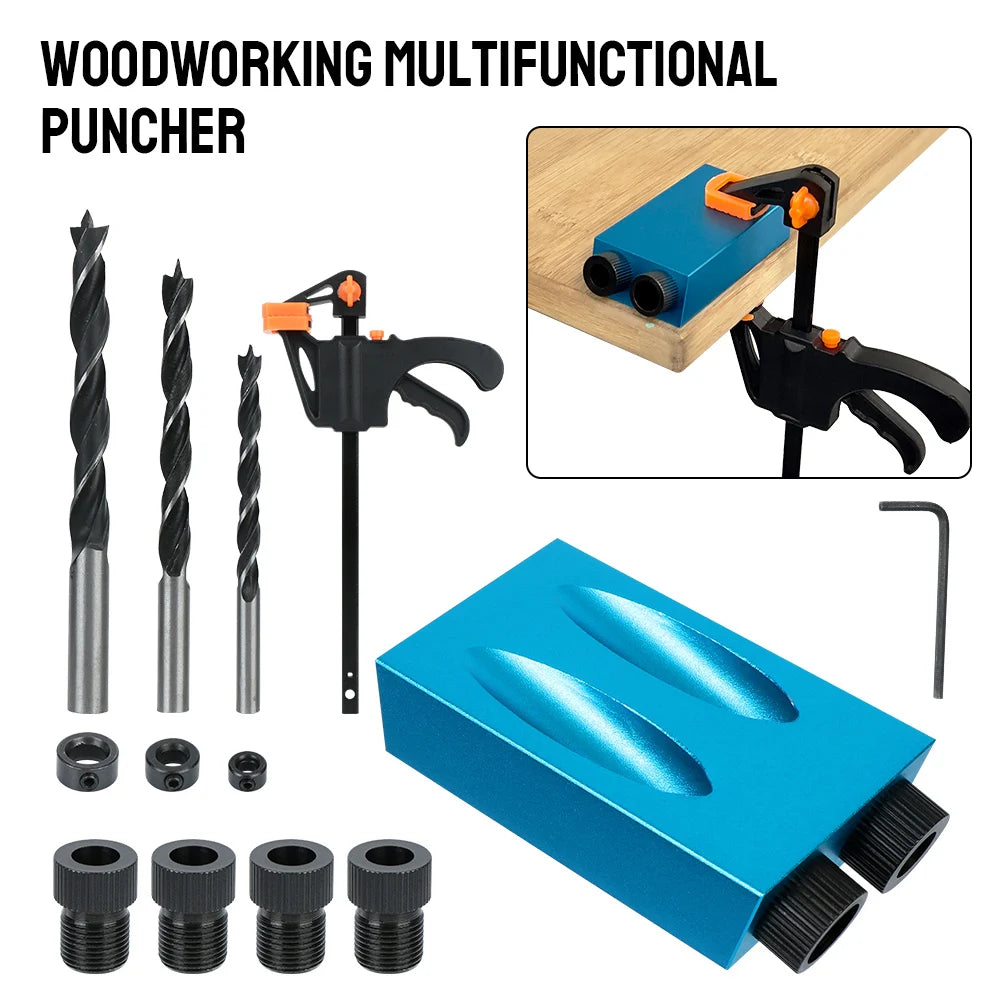 15 Piece Pocket Hole Jig Kit 15 Degree Wood Drilling Guide Locator for Woodworking and DIY Projects