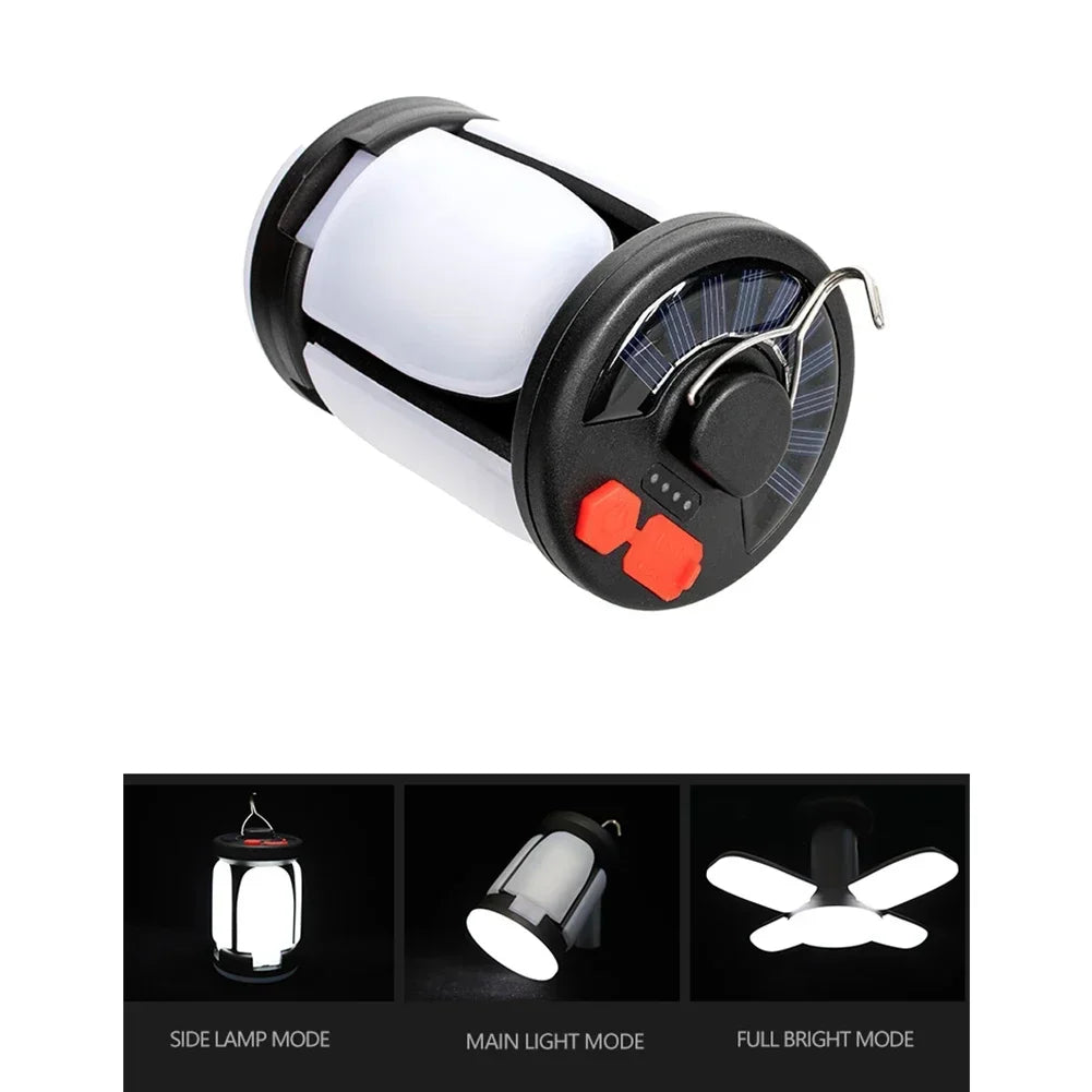 4-Leaf Solar USB Rechargeable LED Camping Lantern with Folding Panels and Hanging Hook