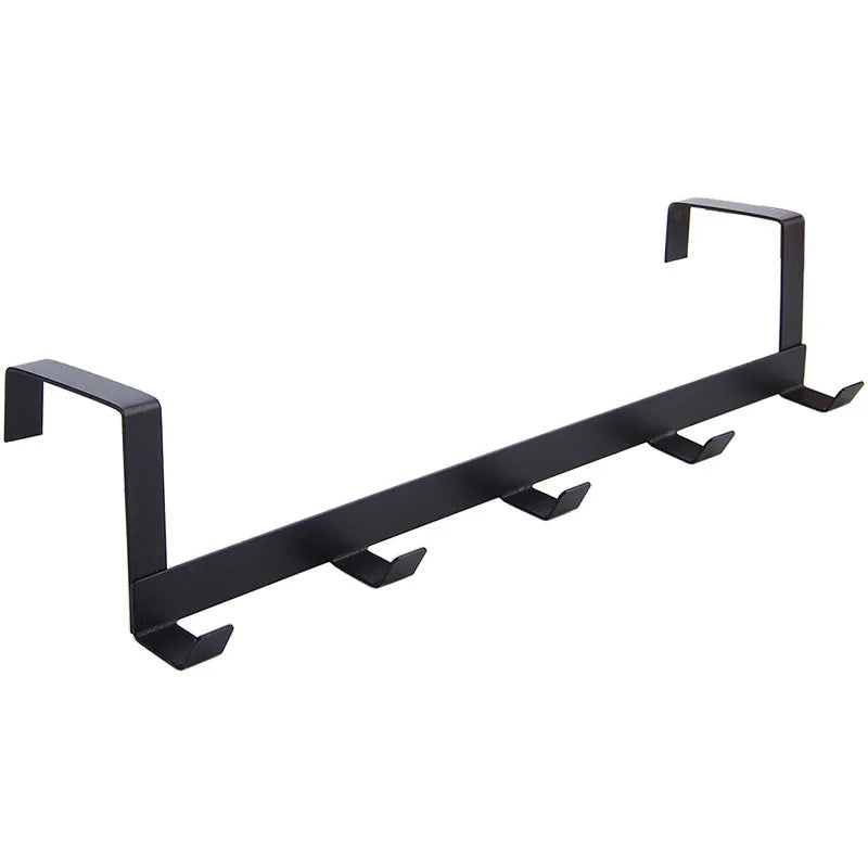 5 Hook Over Door Hanger Clothes Bag Storage Rack No Drill Iron Black