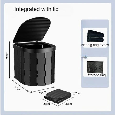 Portable Folding Bucket Toilet Seat Black With Lid Compact Plastic Outdoor Emergency Toilet for Camping Travel