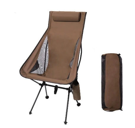 Portable Folding Camping Chair Brown with Headrest Lightweight Aluminium Outdoor Chair