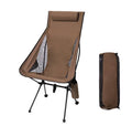 Portable Folding Camping Chair Brown with Headrest Lightweight Aluminium Outdoor Chair