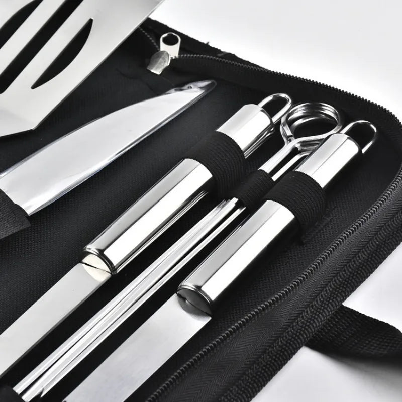9 Piece BBQ Tool Set Stainless Steel Portable Barbecue Utensils with Storage Carry Bag for Outdoor Grilling
