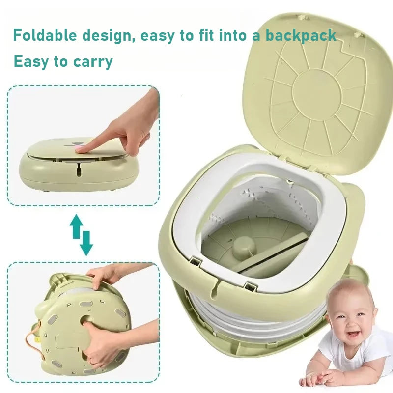 Portable Green Kids Folding Toilet Seat Potty Training Toilet with Lid for Travel Car Trips and Outdoor Use
