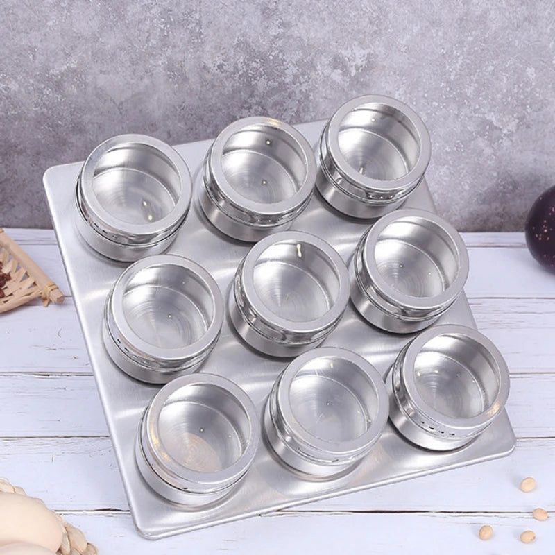 1 Piece Magnetic Spice Storage Jar Stainless Steel Seasoning Container with Spice Label