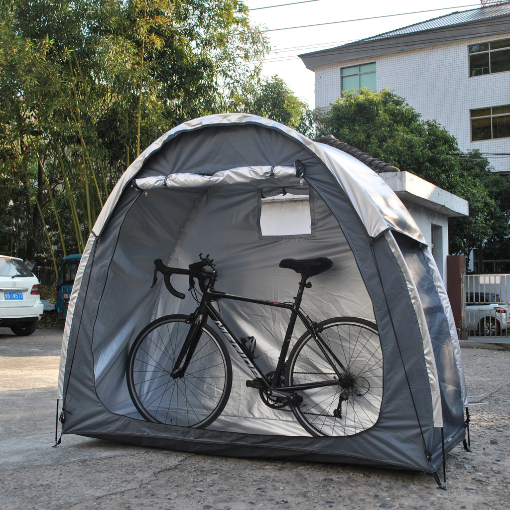 Waterproof Bicycle Storage Tent Gray with Rainfly Portable Outdoor Shelter for 2 to 3 Bikes Garden Equipment
