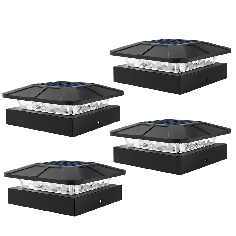 4 Piece Solar Post Cap Lights 4x4 Waterproof Fence Deck Garden Lights with 3 Modes