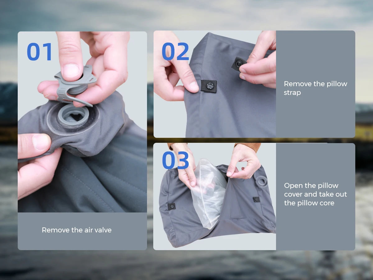 Inflatable Travel Pillow Gray Ergonomic Dual Support Lightweight Portable Pillow for Camping Travel and Home