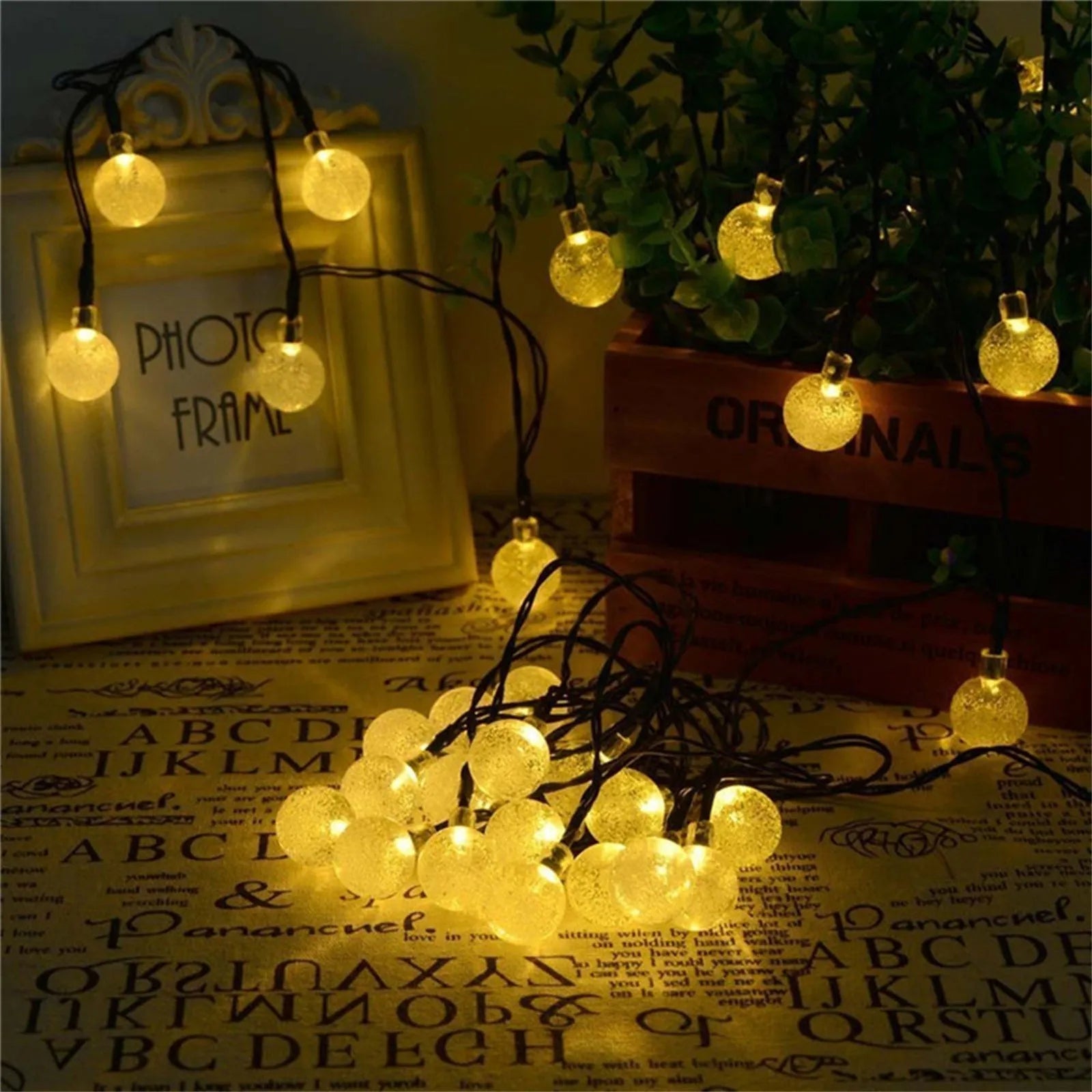 5M 20 LED Solar Bubble Ball String Lights Warm White Waterproof Outdoor Garden Patio Decorative Lights