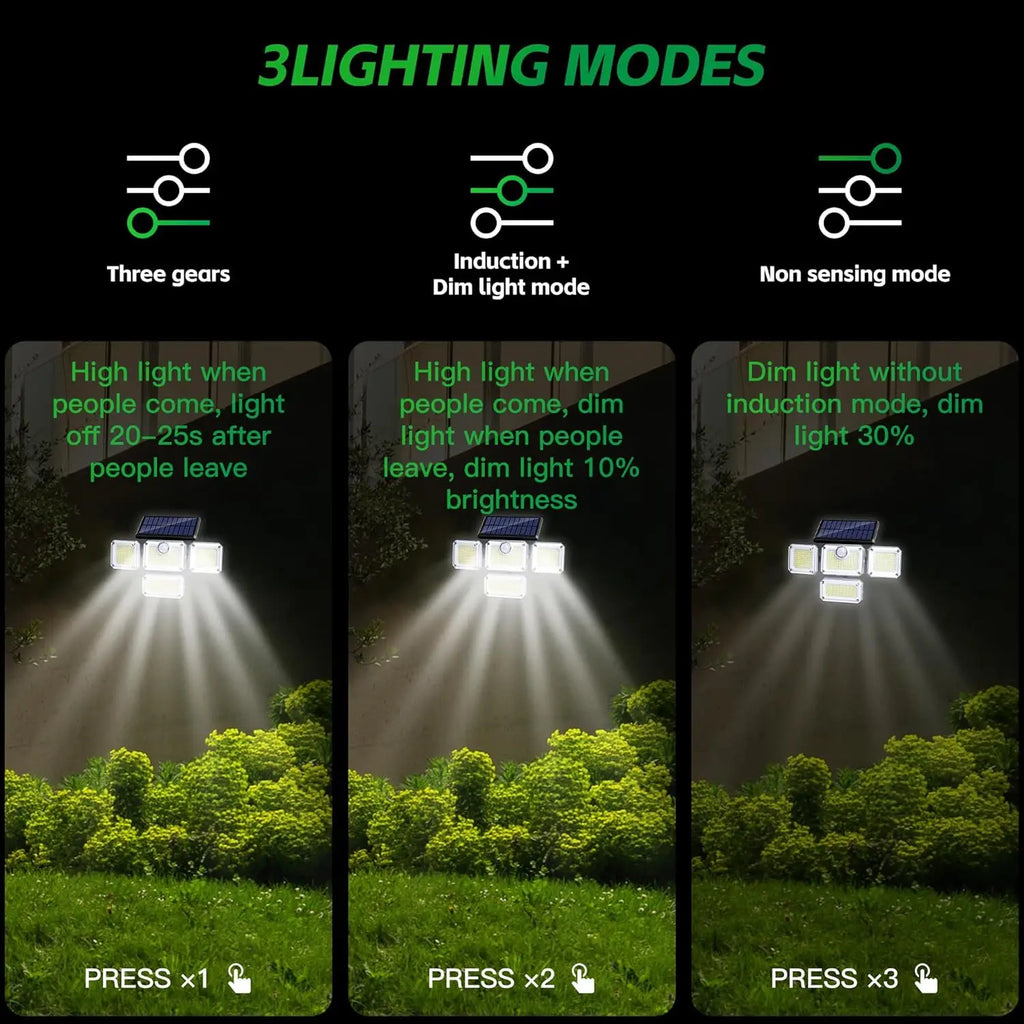 Solar Powered LED Security Light with Motion Sensor Adjustable Panels IP65 Waterproof 122 LED
