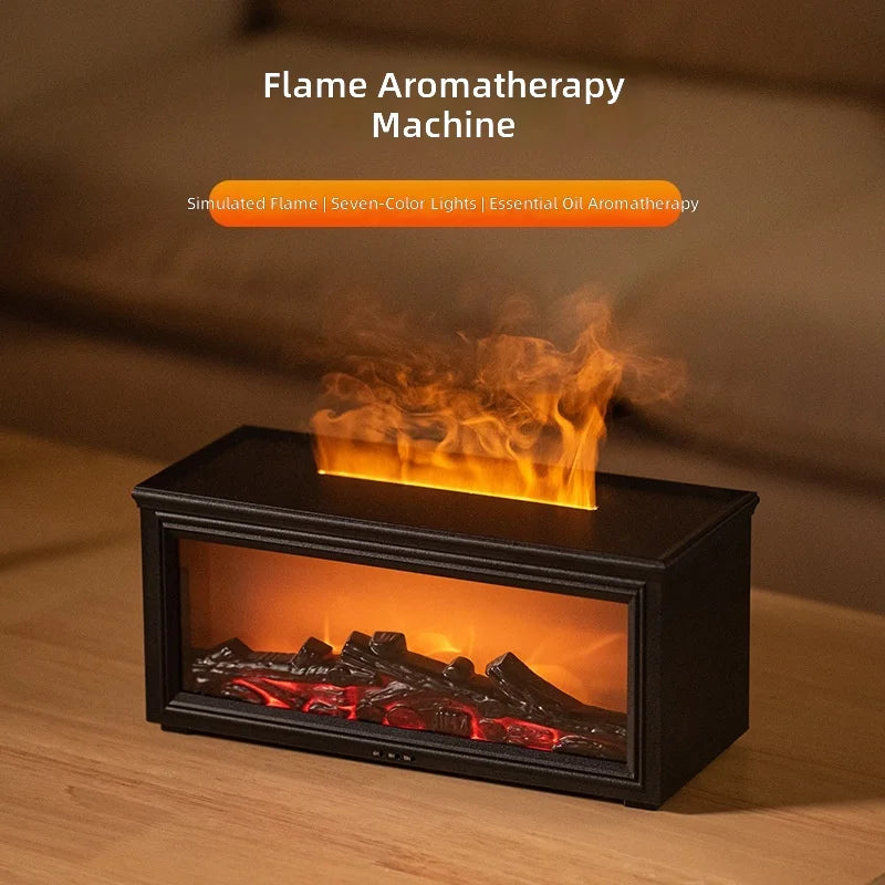 Fireplace Style Aromatherapy Diffuser Black Automatic Mist Humidifier with Flame Effect and Remote Control