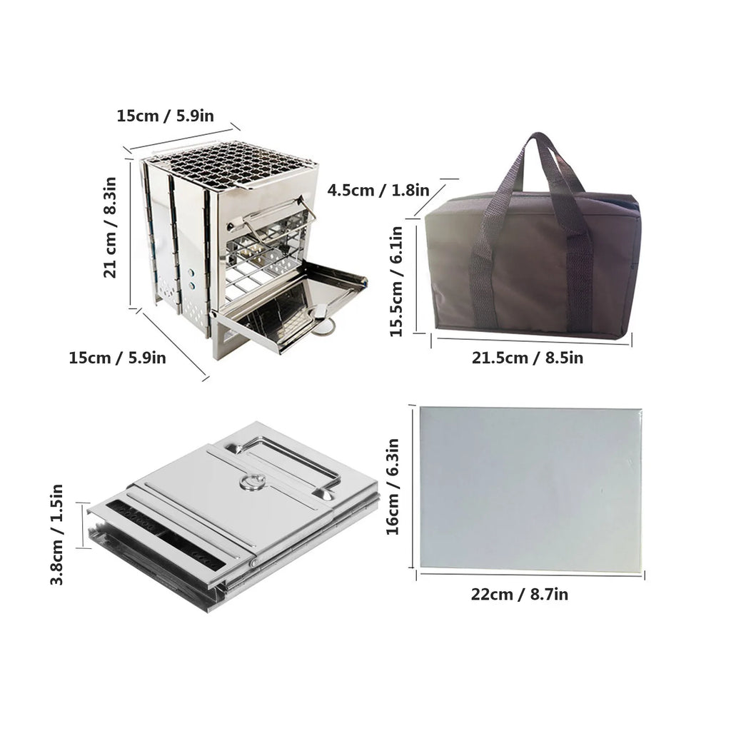 Foldable Camping Wood Stove Stainless Steel Portable Mini Grill for Outdoor Cooking