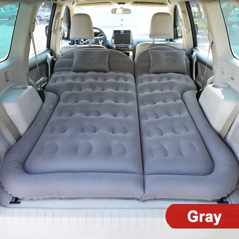 Inflatable Gray Double Car Travel Mattress Bed with Pillows for Back Seat Camping Road Trips and Outdoor Adventures