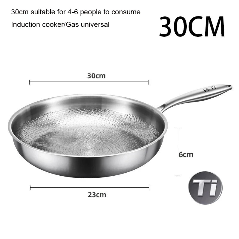 30cm Pure Titanium Frying Pan with Hammer Pattern Surface for Induction and Gas Cooktops
