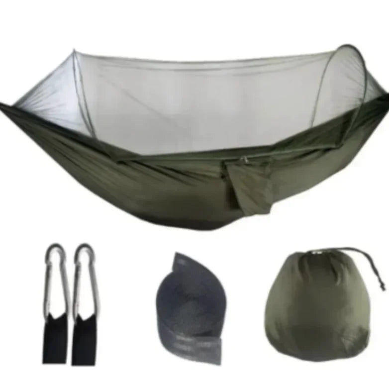 Portable Outdoor Hammock with Integrated Mosquito Net Army Green Camping Hanging Bed