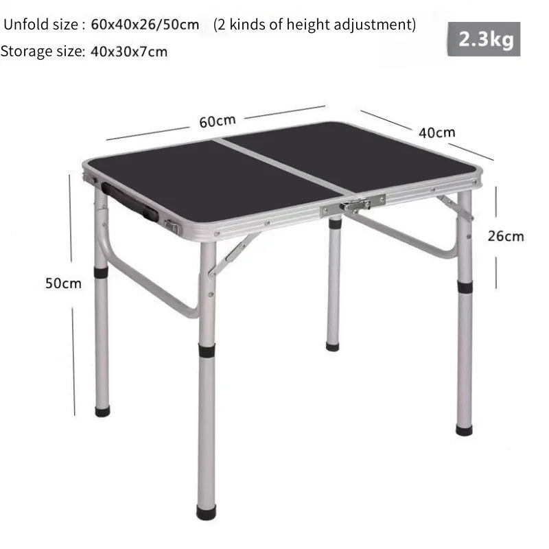 Portable Black Foldable Camping Table Adjustable Height Aluminum Alloy Picnic Table for Hiking Fishing and Outdoor Use