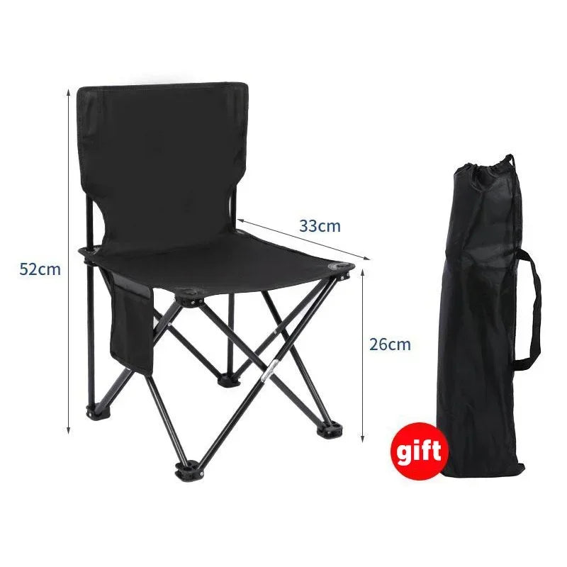 Portable Folding Camping Chair Black Lightweight Outdoor Chair with Storage Pocket and Carry Bag