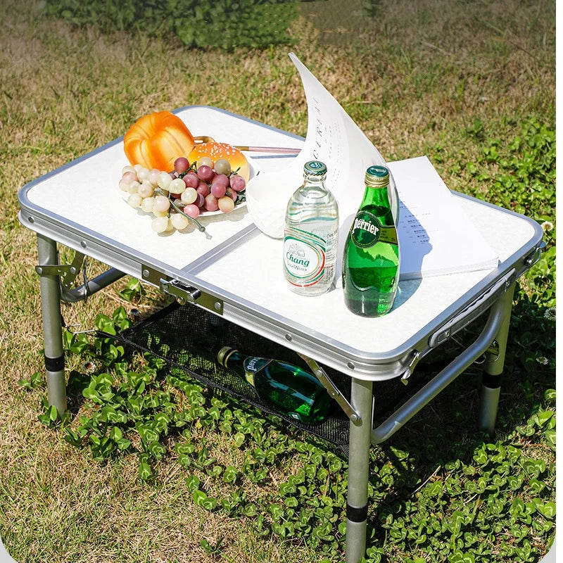 Portable White Foldable Camping Table Adjustable Height Aluminum Alloy Picnic Table for Hiking Fishing and Outdoor Use