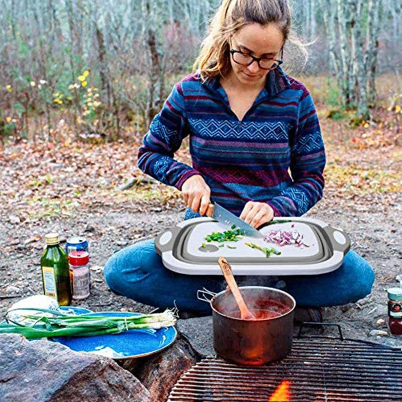 Foldable Wash Basin with Drain Plug Cutting Board and Storage Tray for Kitchen and Camping