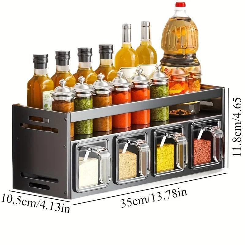 Multi Layer Kitchen Spice Rack Organizer with Seasoning Containers and Storage Shelf 35cm
