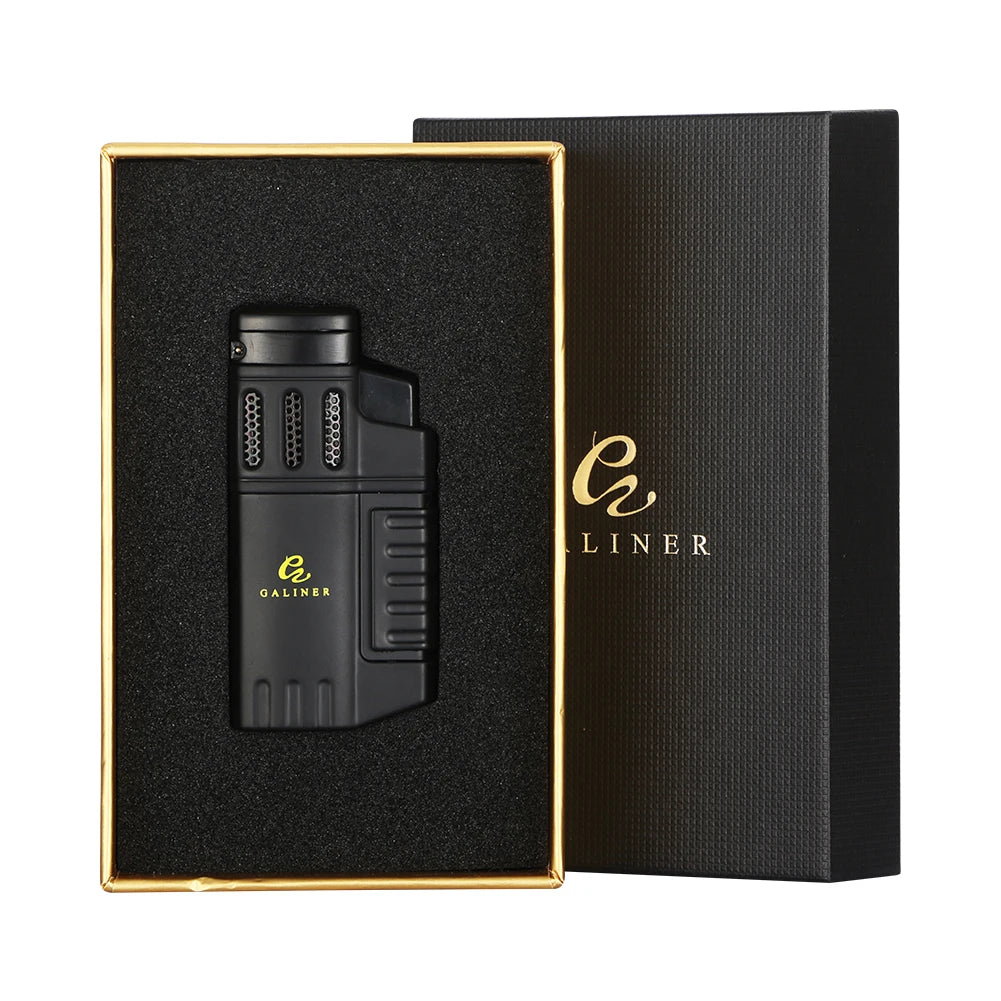 Black 4 Jet Torch Lighter with Built-In Punch and Gift Box