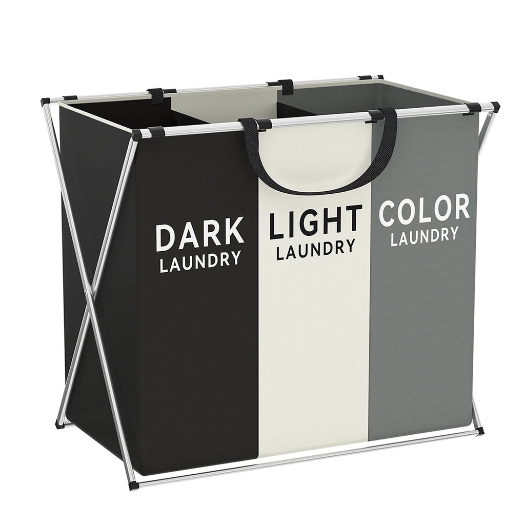 Triple Grid Foldable X-Frame Laundry Hamper Clothes Sorter Basket with Handles
