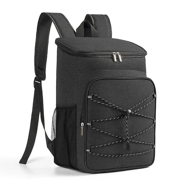 Large Capacity Black Insulated Backpack Lunch Bag with Multiple Compartments for Camping Picnics and Travel