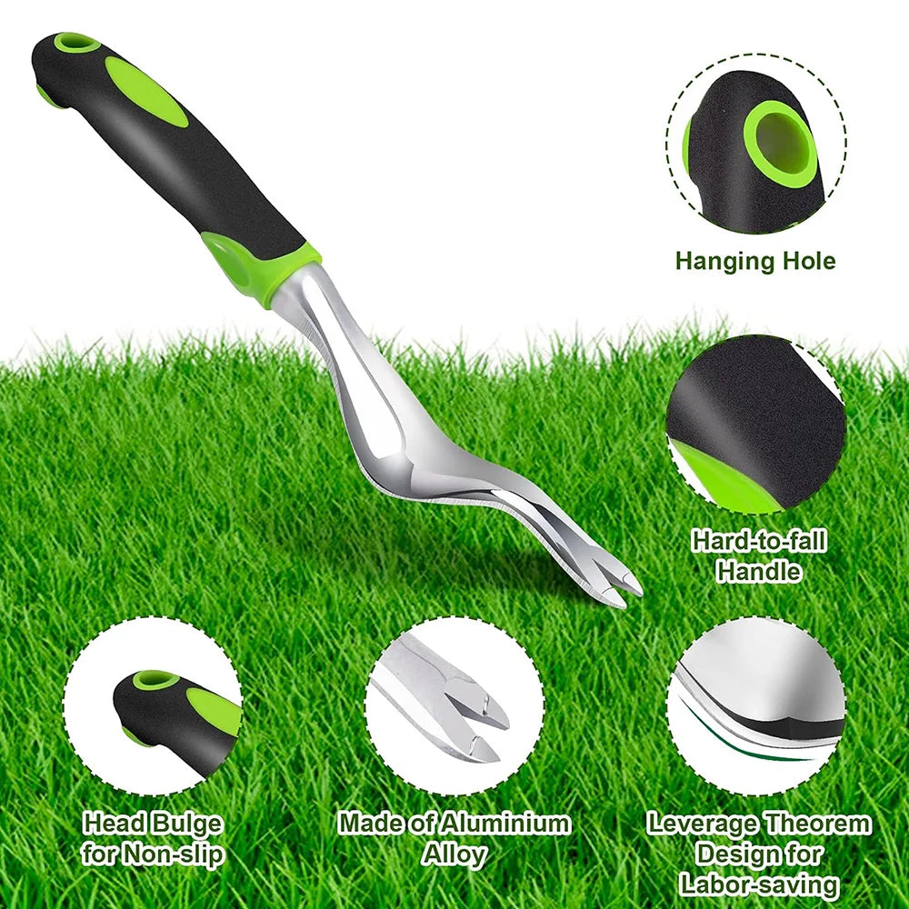 Hand Weeder Tool Green Aluminium Alloy Weed Puller with Ergonomic Handle for Garden Lawn and Farmland
