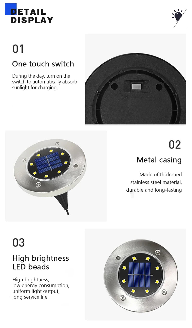 2 Piece 20 LED Solar Disc Light Warm Light IP65 Garden Underground Path Light