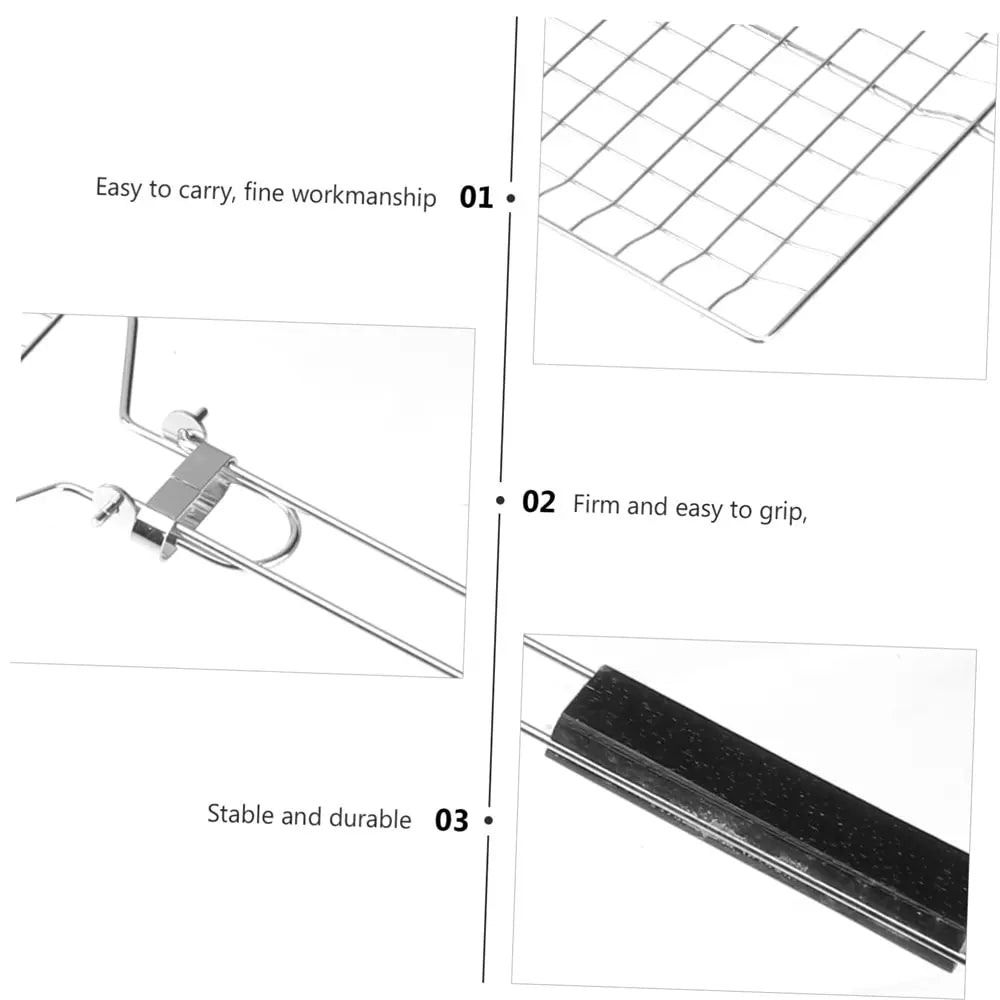Stainless Steel BBQ Grill Basket with Foldable Handle for Meat Fish Vegetables